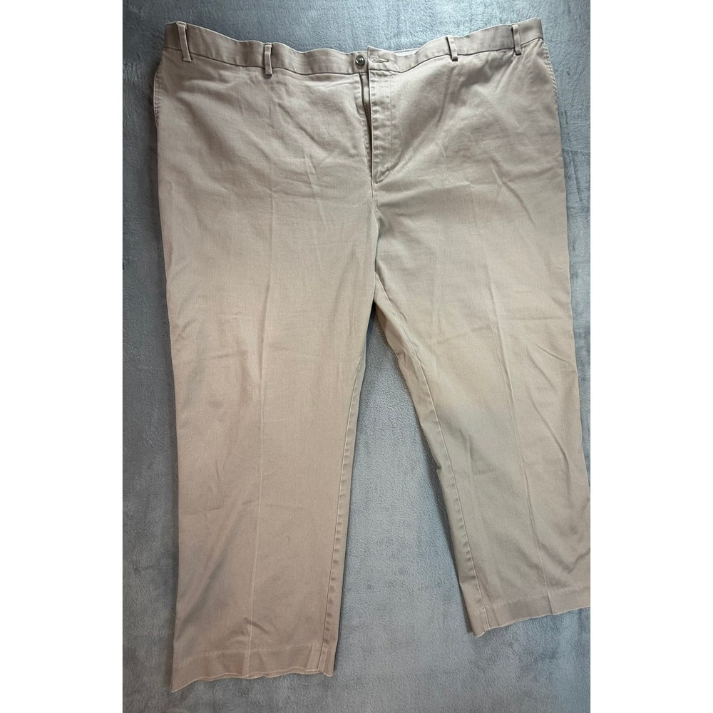 Savane Mens Tan Khaki Flat Front Chino Stretch Pants 54x30